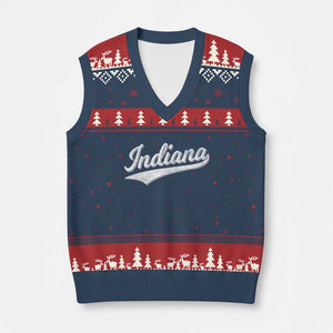 Vintage Indiana Retro Throwback Distressed V-Neck Knit Sweater Vest Retro Classic IN State Pride TS02 Navy Red Print Your Wear