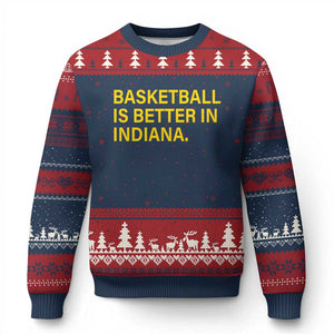 Basketball Is Better in Indiana Ugly Christmas Sweater Bold Yellow Statement Hoosier Hoops Fans TS02 Navy Red Print Your Wear