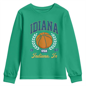 Vintage Indiana Basketball Graphic Youth Sweatshirt Retro 1967 Sports Indianapolis IN Fan TS02 Irish Green Print Your Wear