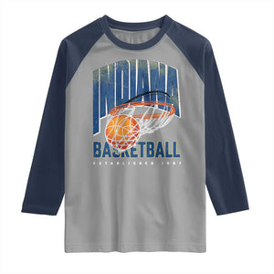 Indiana Basketball Throwback Raglan Shirt Retro Hoop Graphic for IN Fans Since 1967 TS02 Sport Gray Navy Print Your Wear