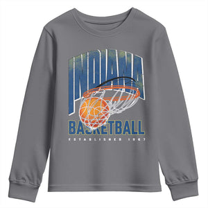 Indiana Basketball Throwback Youth Sweatshirt Retro Hoop Graphic for IN Fans Since 1967 TS02 Charcoal Print Your Wear