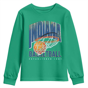 Indiana Basketball Throwback Youth Sweatshirt Retro Hoop Graphic for IN Fans Since 1967 TS02 Irish Green Print Your Wear
