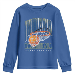 Indiana Basketball Throwback Youth Sweatshirt Retro Hoop Graphic for IN Fans Since 1967 TS02 Royal Blue Print Your Wear