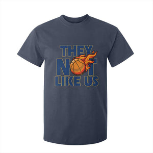 They Not Like Us Basketball T Shirt For Kid Fierce Flame Ball Graphic for Hooops Fans TS02 Navy Print Your Wear