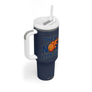 They Not Like Us Basketball Tumbler With Handle Fierce Flame Ball Graphic for Hooops Fans TS02 Print Your Wear