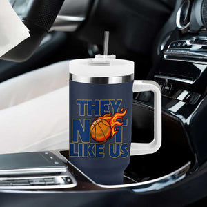 They Not Like Us Basketball Tumbler With Handle Fierce Flame Ball Graphic for Hooops Fans TS02 Print Your Wear