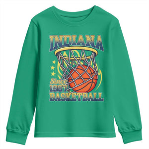 Indiana Basketball Flames Graphic Youth Sweatshirt Vintage 1967 Fan Indy Hoops Pride TS02 Irish Green Print Your Wear