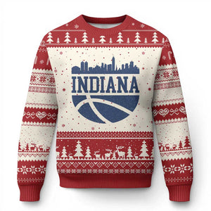 Indiana Skyline Basketball Ugly Christmas Sweater Distressed Urban Hoops Graphic for Indy Fans TS02 Beige Red Print Your Wear