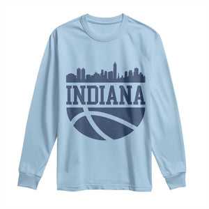 Indiana Skyline Basketball Long Sleeve Shirt Distressed Urban Hoops Graphic for Indy Fans TS02 Light Blue Print Your Wear