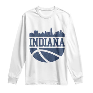 Indiana Skyline Basketball Long Sleeve Shirt Distressed Urban Hoops Graphic for Indy Fans TS02 White Print Your Wear