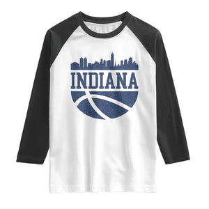 Indiana Skyline Basketball Raglan Shirt Distressed Urban Hoops Graphic for Indy Fans TS02 White Black Print Your Wear