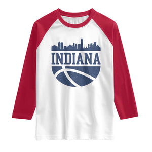 Indiana Skyline Basketball Raglan Shirt Distressed Urban Hoops Graphic for Indy Fans TS02 White Red Print Your Wear