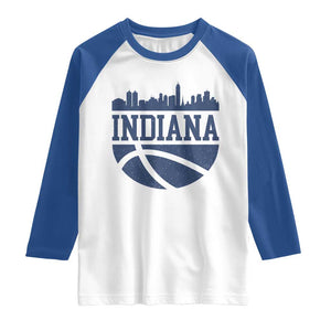 Indiana Skyline Basketball Raglan Shirt Distressed Urban Hoops Graphic for Indy Fans TS02 White Royal Print Your Wear