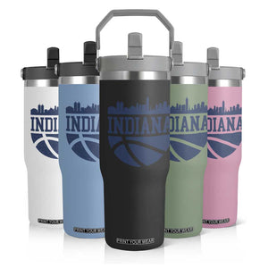 Indiana Skyline Basketball Flip Straw Tumbler Distressed Urban Hoops Graphic for Indy Fans TS02 Print Your Wear