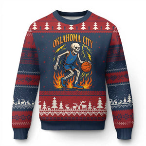 Oklahoma City Basketball Skeleton Ugly Christmas Sweater OKC Hoops Fan Life Sport Lover TS02 Navy Red Print Your Wear