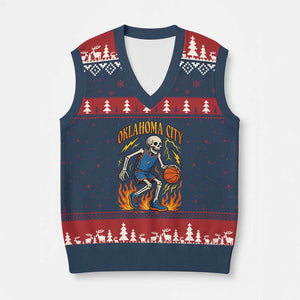 Oklahoma City Basketball Skeleton V-Neck Knit Sweater Vest OKC Hoops Fan Life Sport Lover TS02 Navy Red Print Your Wear