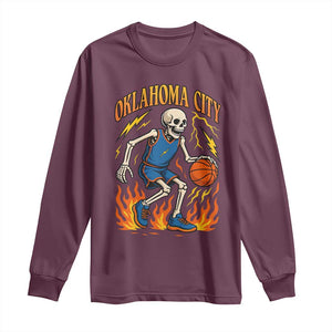Oklahoma City Basketball Skeleton Long Sleeve Shirt OKC Hoops Fan Life Sport Lover TS02 Maroon Print Your Wear