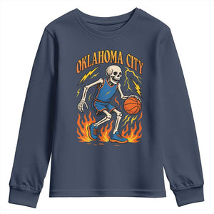 Oklahoma City Basketball Skeleton Youth Sweatshirt OKC Hoops Fan Life Sport Lover TS02 Navy Print Your Wear