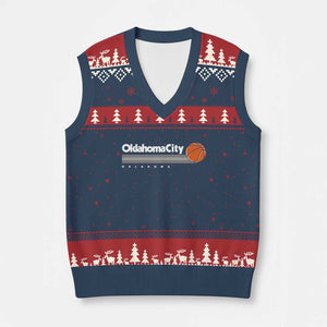 Retro Oklahoma City Basketball V-Neck Knit Sweater Vest Vintage OKC Hoops Lover Sports Fan TS02 Navy Red Print Your Wear