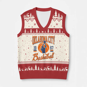 Retro Oklahoma City Basketball V-Neck Knit Sweater Vest Vintage OKC Since 1967 Hoops Lover Sports Fan TS02 Beige Red Print Your Wear