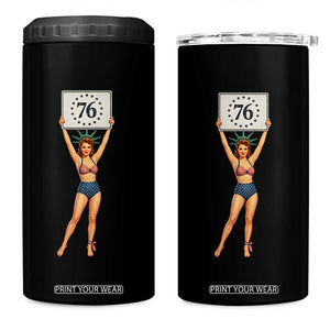 Vintage Patriotic Pin Up Girl 1776 4 in 1 Can Cooler Tumbler Statue of Liberty Retro Americana Graphic