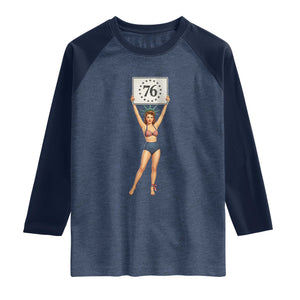 Vintage Patriotic Pin Up Girl 1776 Raglan Shirt Statue of Liberty Retro Americana Graphic