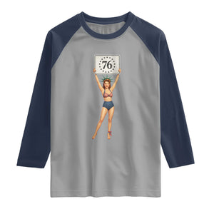 Vintage Patriotic Pin Up Girl 1776 Raglan Shirt Statue of Liberty Retro Americana Graphic