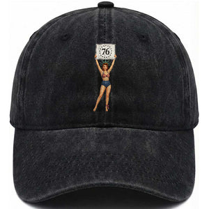Vintage Patriotic Pin Up Girl 1776 Washed Cotton Baseball Cap Statue of Liberty Retro Americana Graphic