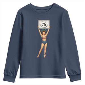 Vintage Patriotic Pin Up Girl 1776 Youth Sweatshirt Statue of Liberty Retro Americana Graphic
