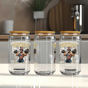 USA 250 Years of Freedom Muscular Uncle Sam Weightlifter Glass Can Built Different Since 1776 Funny Patriotic Buff Graphic