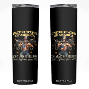 USA 250 Years of Freedom Muscular Uncle Sam Weightlifter Skinny Tumbler Built Different Since 1776 Funny Patriotic Buff Graphic