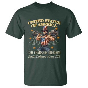 USA 250 Years of Freedom Muscular Uncle Sam Weightlifter T Shirt Built Different Since 1776 Funny Patriotic Buff Graphic
