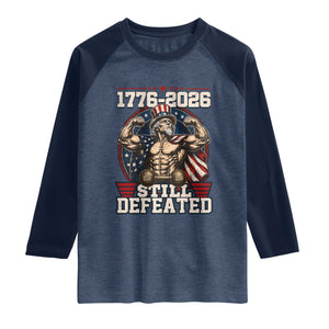 Still Undefeated 1776 to 2026 Muscular Uncle Sam Raglan Shirt Buff Bodybuilder American Flag 250th Anniversary Semiquincentennial