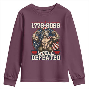 Still Undefeated 1776 to 2026 Muscular Uncle Sam Youth Sweatshirt Buff Bodybuilder American Flag 250th Anniversary Semiquincentennial