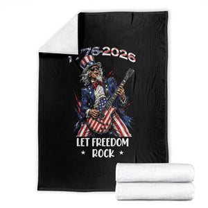 Let Freedom Rock Uncle Sam Rock Star Throw Blanket Funny Electric Guitar Player American Flag Suit 1776 to 2026 Semiquincentennial