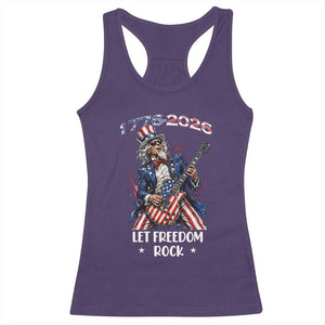 Let Freedom Rock Uncle Sam Rock Star Racerback Tank Top Funny Electric Guitar Player American Flag Suit 1776 to 2026 Semiquincentennial