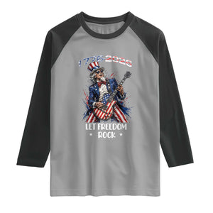 Let Freedom Rock Uncle Sam Rock Star Raglan Shirt Funny Electric Guitar Player American Flag Suit 1776 to 2026 Semiquincentennial