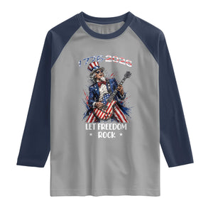 Let Freedom Rock Uncle Sam Rock Star Raglan Shirt Funny Electric Guitar Player American Flag Suit 1776 to 2026 Semiquincentennial
