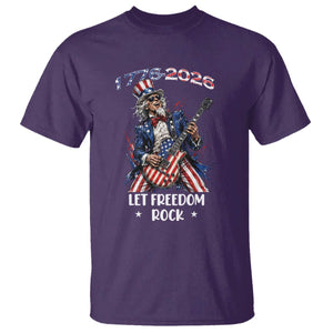 Let Freedom Rock Uncle Sam Rock Star T Shirt Funny Electric Guitar Player American Flag Suit 1776 to 2026 Semiquincentennial