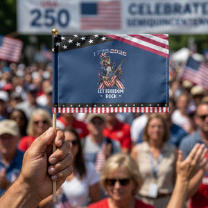 Let Freedom Rock Uncle Sam Rock Star Patriotic Handheld Flag Funny Electric Guitar Player American Flag Suit 1776 to 2026 Semiquincentennial