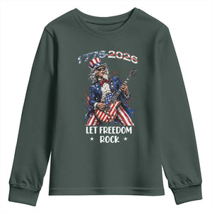 Let Freedom Rock Uncle Sam Rock Star Youth Sweatshirt Funny Electric Guitar Player American Flag Suit 1776 to 2026 Semiquincentennial