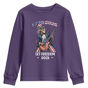 Let Freedom Rock Uncle Sam Rock Star Youth Sweatshirt Funny Electric Guitar Player American Flag Suit 1776 to 2026 Semiquincentennial