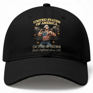 USA 250 Years of Freedom Muscular George Washington Weightlifter Baseball Cap Built Different Since 1776 Funny Patriotic 1st President Bodybuilder