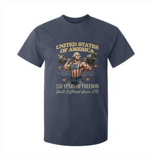 USA 250 Years of Freedom Muscular George Washington Weightlifter T Shirt For Kid Built Different Since 1776 Funny Patriotic 1st President Bodybuilder