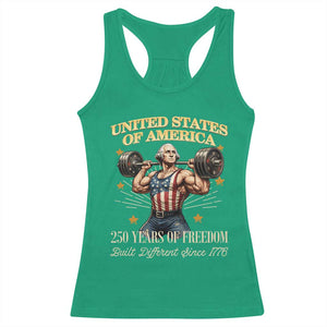USA 250 Years of Freedom Muscular George Washington Weightlifter Racerback Tank Top Built Different Since 1776 Funny Patriotic 1st President Bodybuilder