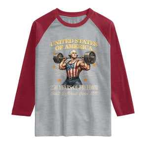 USA 250 Years of Freedom Muscular George Washington Weightlifter Raglan Shirt Built Different Since 1776 Funny Patriotic 1st President Bodybuilder