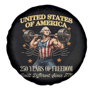 USA 250 Years of Freedom Muscular George Washington Weightlifter Spare Tire Cover Built Different Since 1776 Funny Patriotic 1st President Bodybuilder