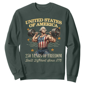 USA 250 Years of Freedom Muscular George Washington Weightlifter Sweatshirt Built Different Since 1776 Funny Patriotic 1st President Bodybuilder
