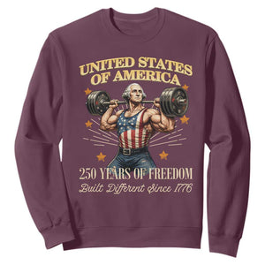 USA 250 Years of Freedom Muscular George Washington Weightlifter Sweatshirt Built Different Since 1776 Funny Patriotic 1st President Bodybuilder