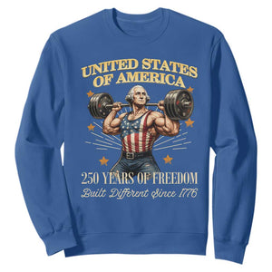 USA 250 Years of Freedom Muscular George Washington Weightlifter Sweatshirt Built Different Since 1776 Funny Patriotic 1st President Bodybuilder